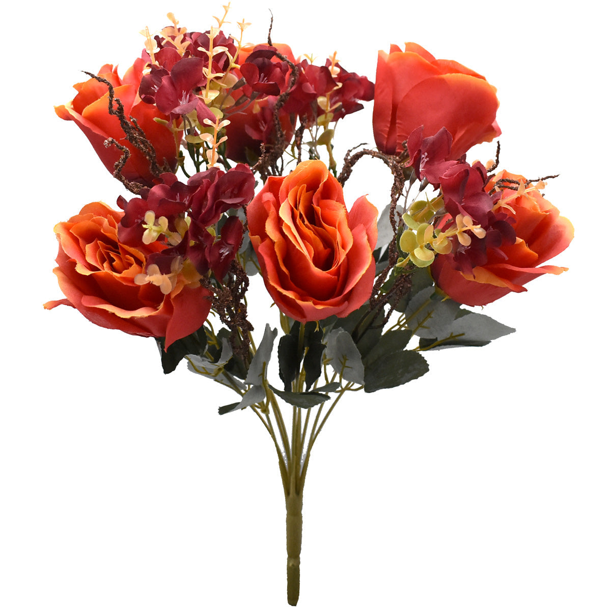 Paquete 6 Pz Ramo de Rosas y Hortensias Otoñal Artificial LY017