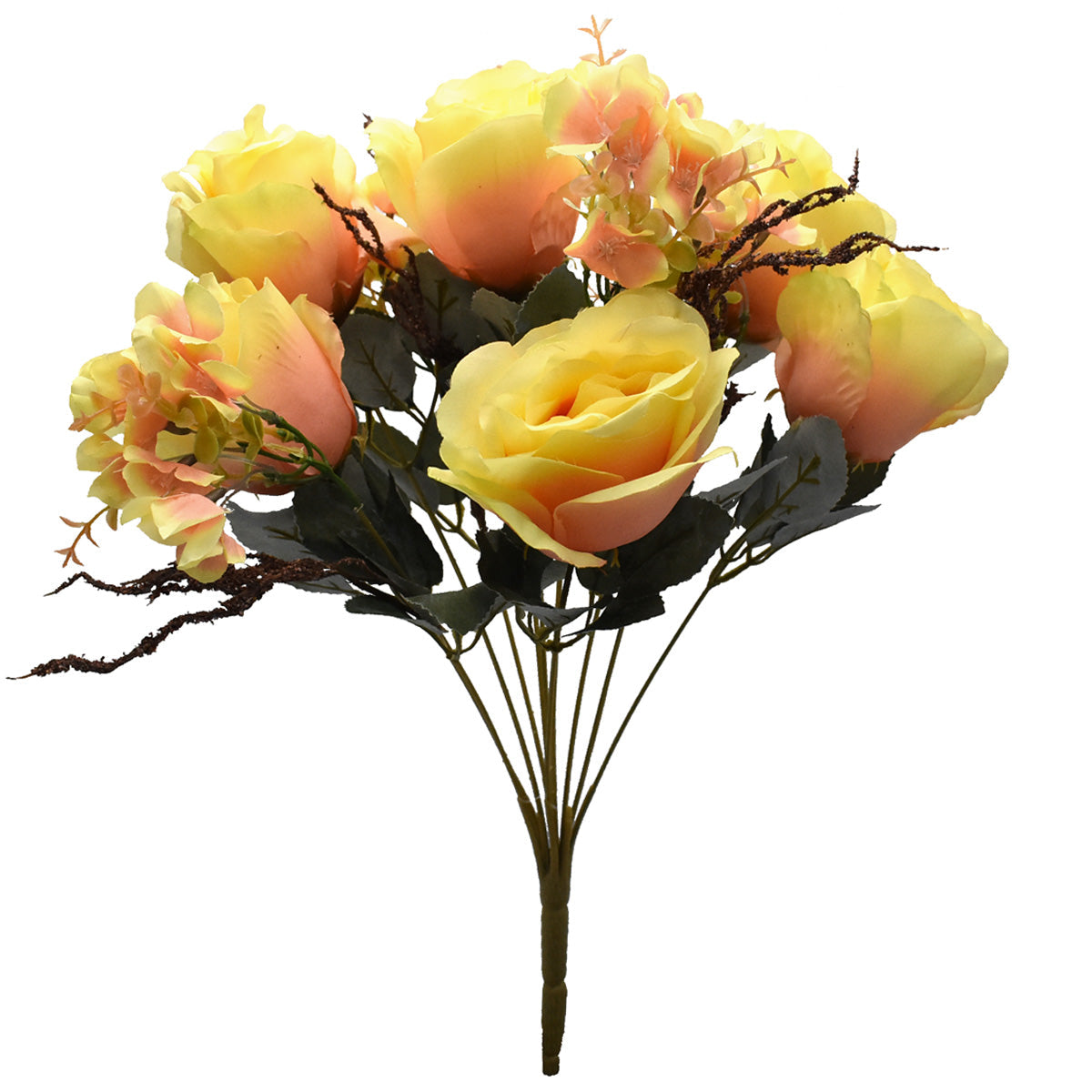 Paquete 6 Pz Ramo de Rosas y Hortensias Otoñal Artificial LY017