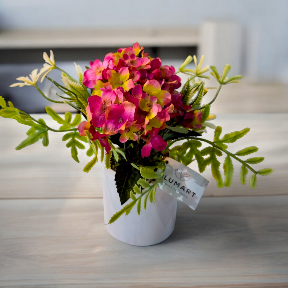 Arreglo Floral Hortensias Flor Artificial Fucsia