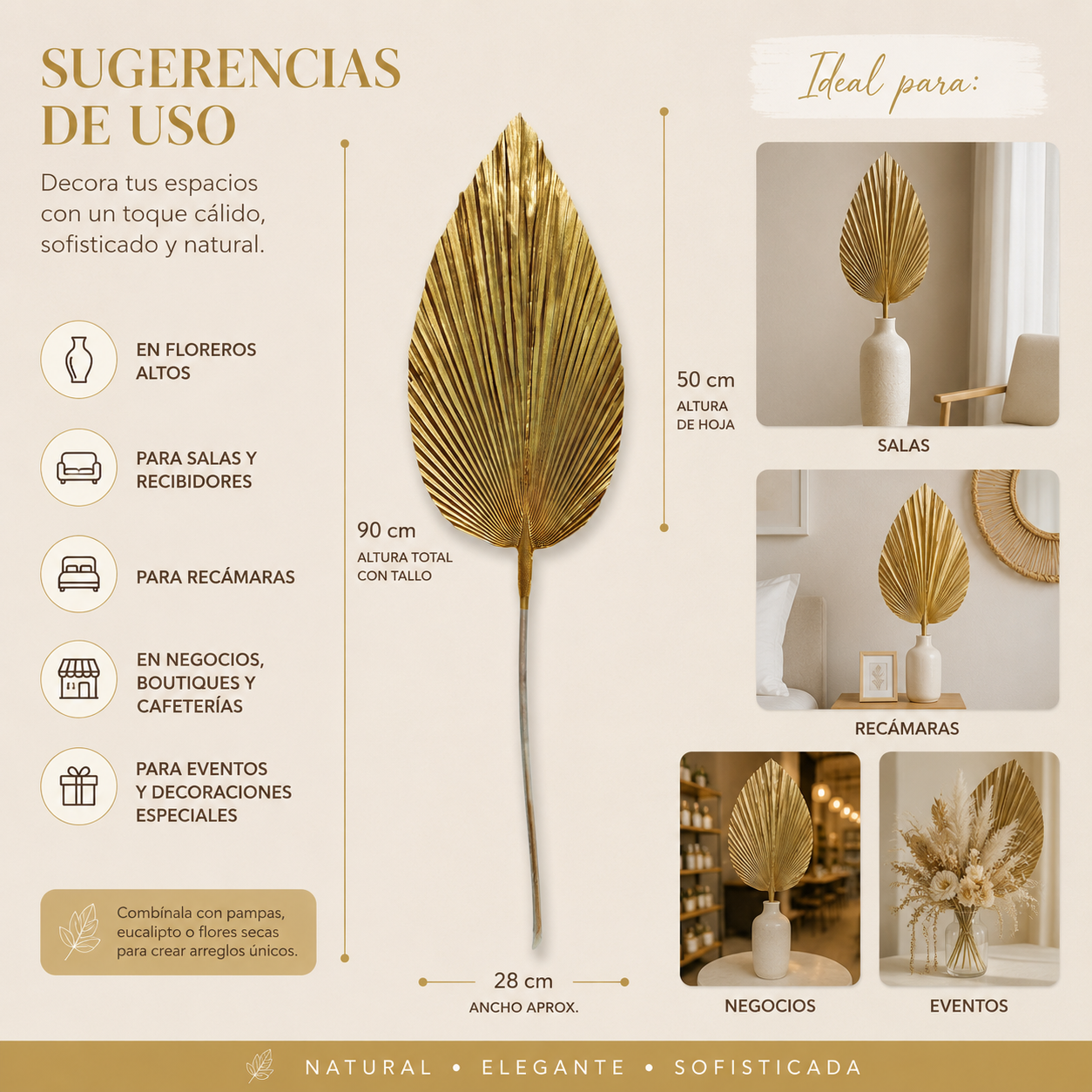 Palma Seca Boho XL Dorado 90 cm 320014DO