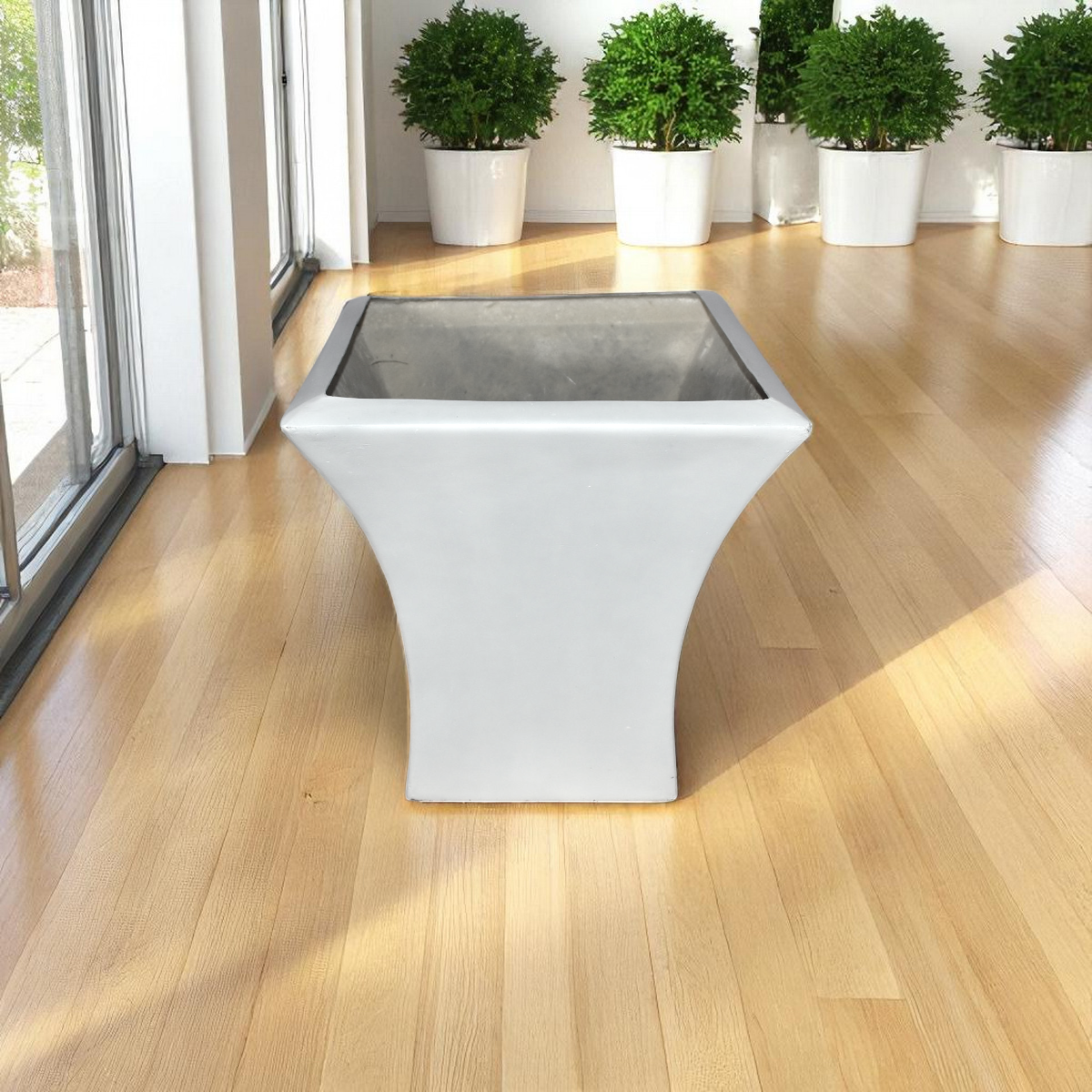 Maceta Prisma Curvo Blanco Fibra de Vidrio 40 Cm RCBR4040B