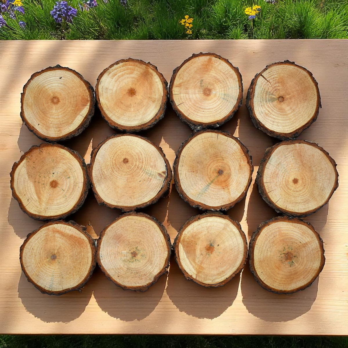 Rebanadas de Madera Natural Pulidas 10 CM 12PZ 330010X12