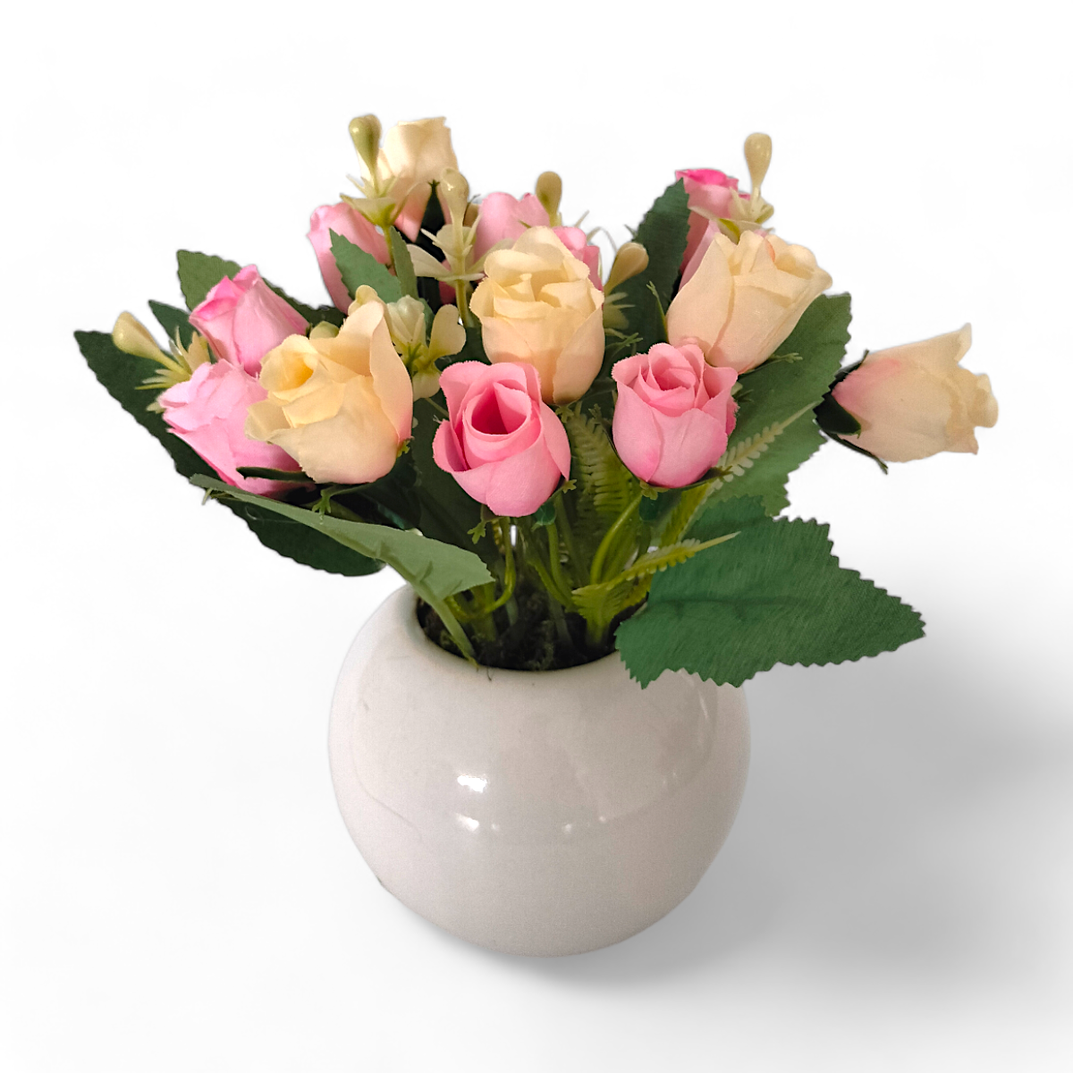 Arreglo Floral Rosas Mini Rosa y Crema