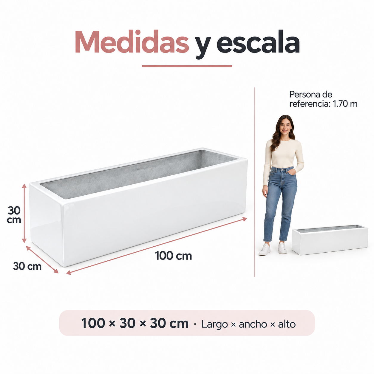 Jardinera Fibra de Vidrio 100 cm * 30 cm Blanco