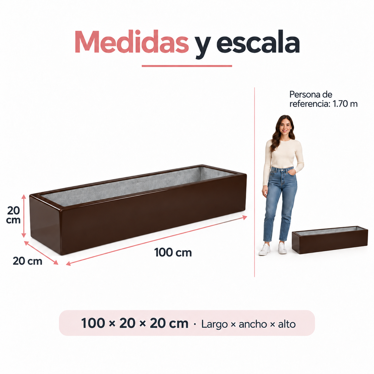 Jardinera Fibra de Vidrio 100 cm * 20 cm Chocolate
