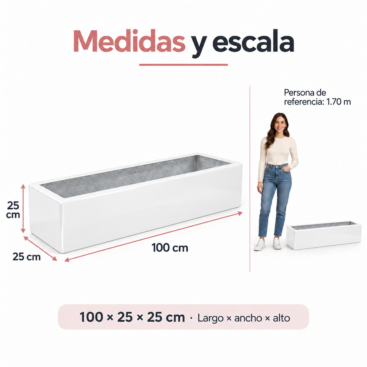 Jardinera Fibra de Vidrio 100 cm * 25 cm Blanco