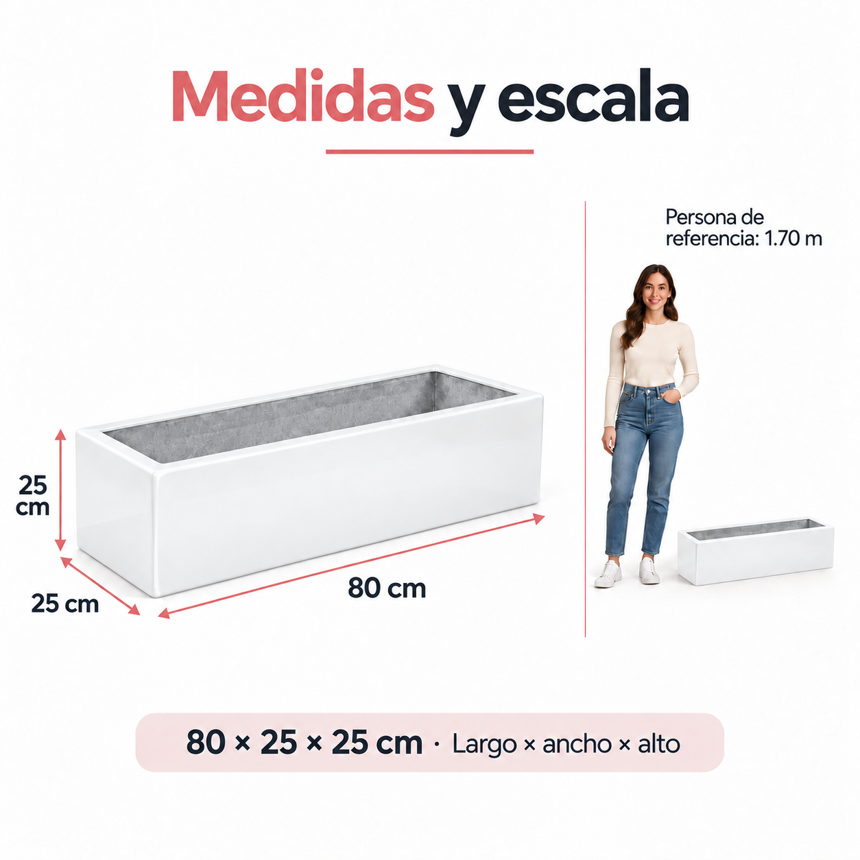 Jardinera Fibra de Vidrio 80 cm * 25 cm Blanco