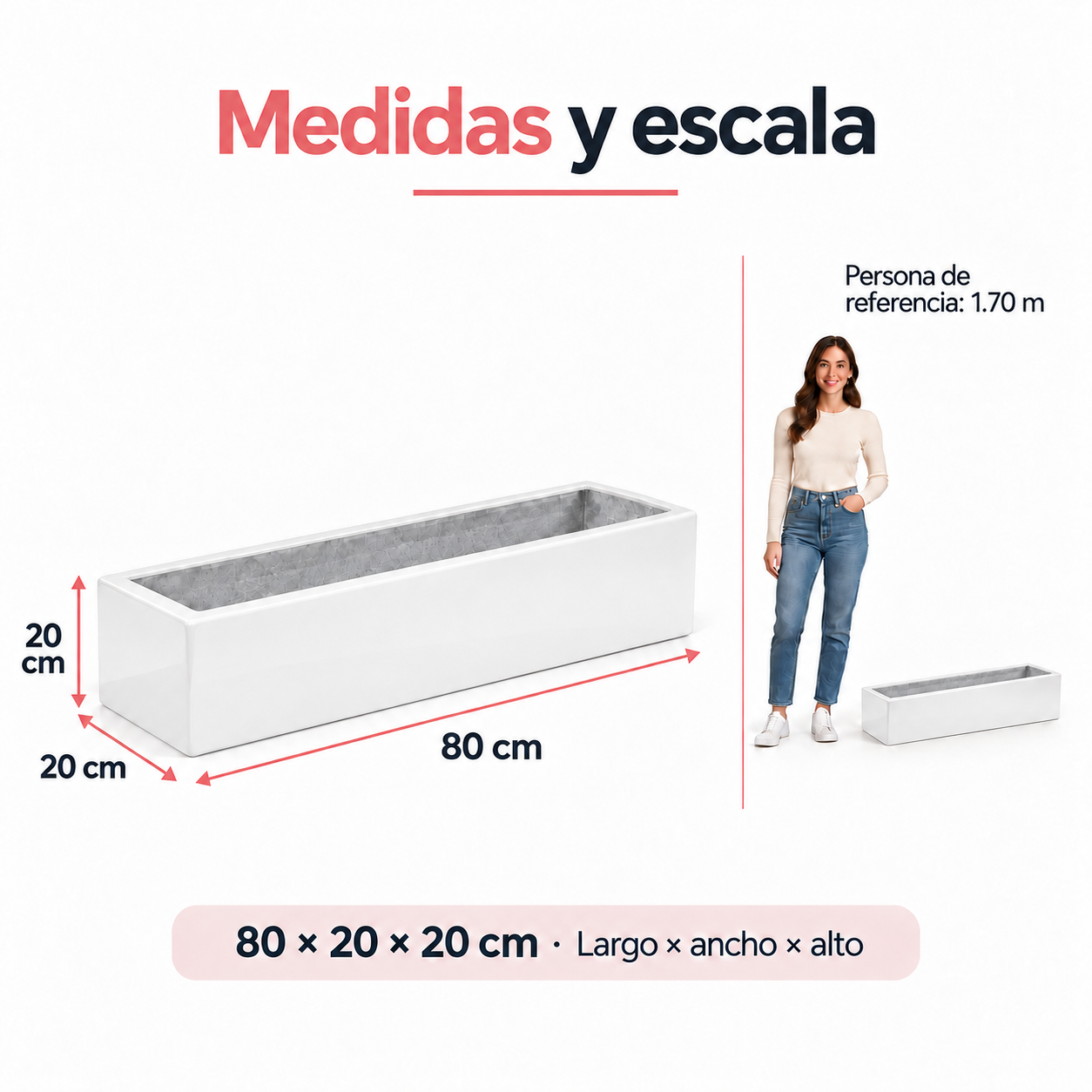 Jardinera Fibra de Vidrio 80 cm * 20 cm Blanco