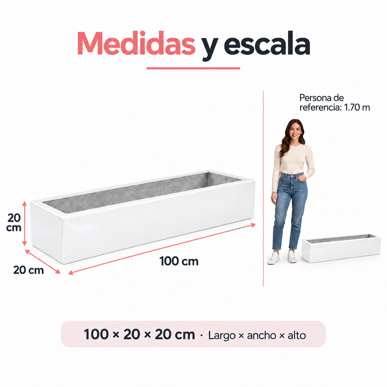 Jardinera Fibra de Vidrio 100 cm * 20 cm Blanco