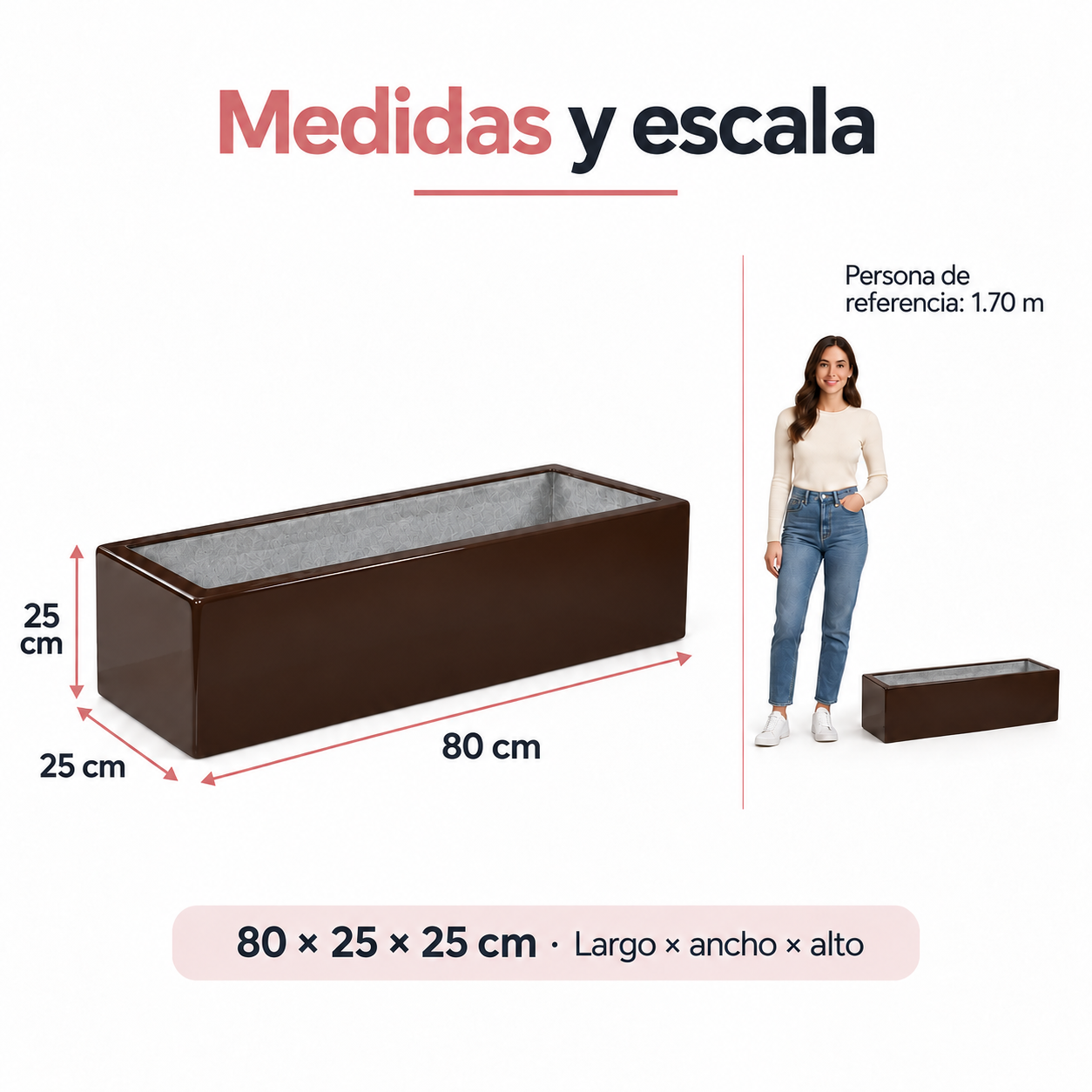 Jardinera Fibra de Vidrio 80 cm * 25 cm Chocolate