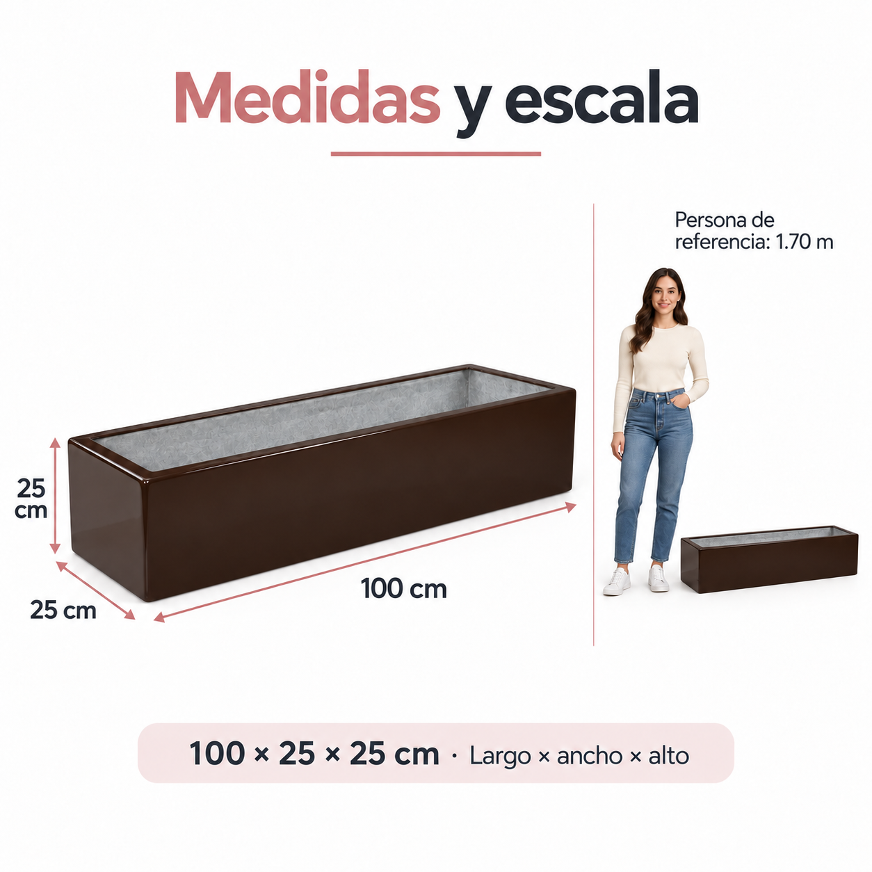 Jardinera Fibra de Vidrio 100 cm * 25 cm Chocolate
