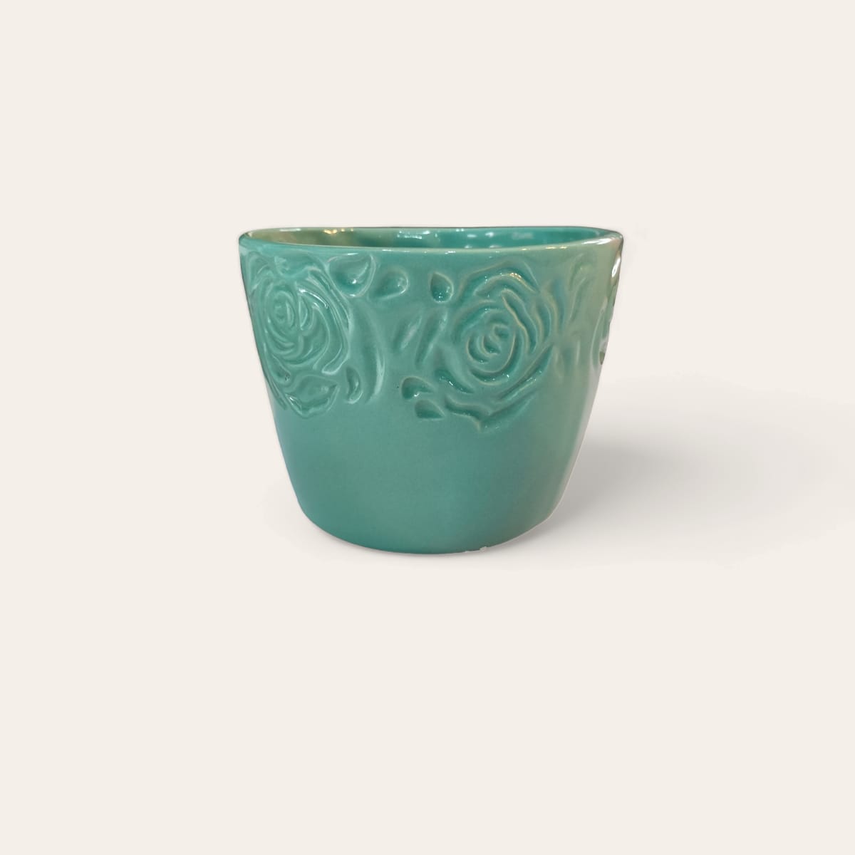 Maceta Ceramica Con Grabado de Flores JP40121