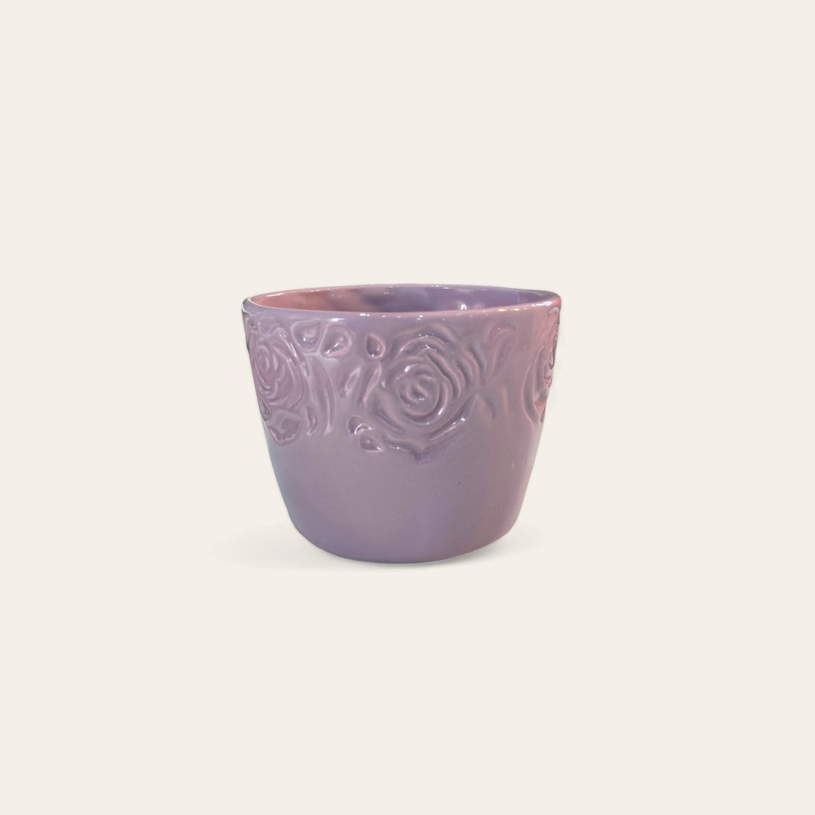 Maceta Ceramica Con Grabado de Flores JP40121