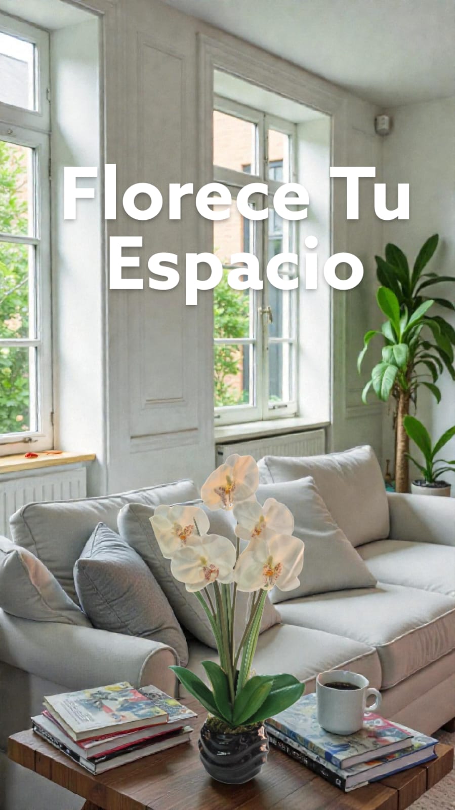 Arreglo Floral de Orquídeas Artificiales Satinadas Blanco Maceta Negra