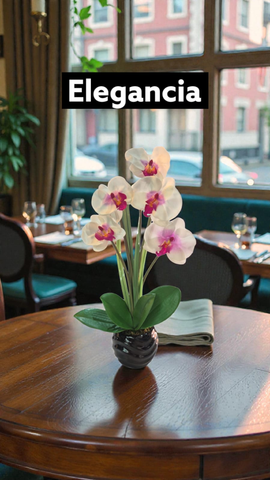 Arreglo Floral de Orquídeas Artificiales Satinadas Blanco/Lila Maceta Negro