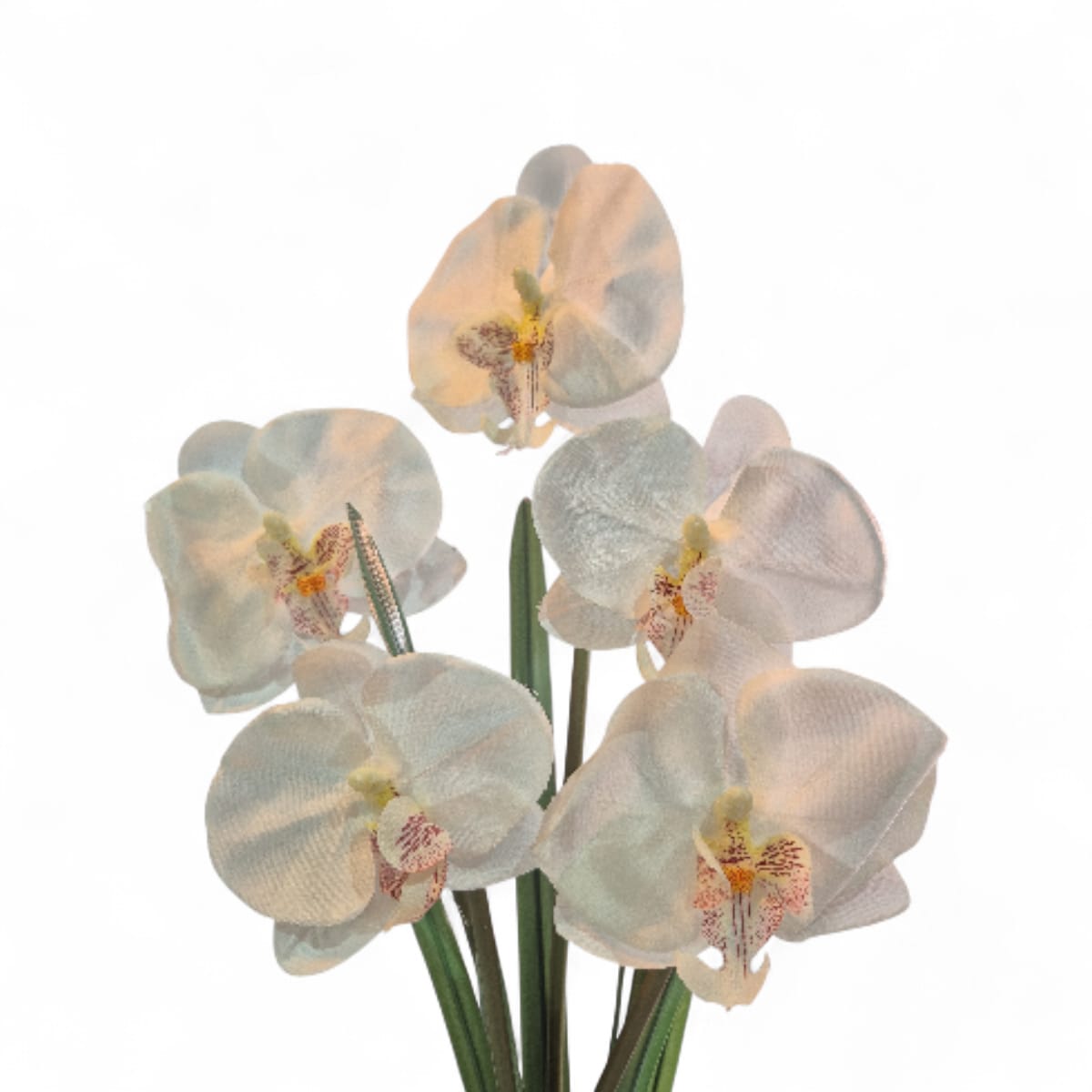 Arreglo Floral de Orquídeas Artificiales Satinadas Blanco Maceta Negra