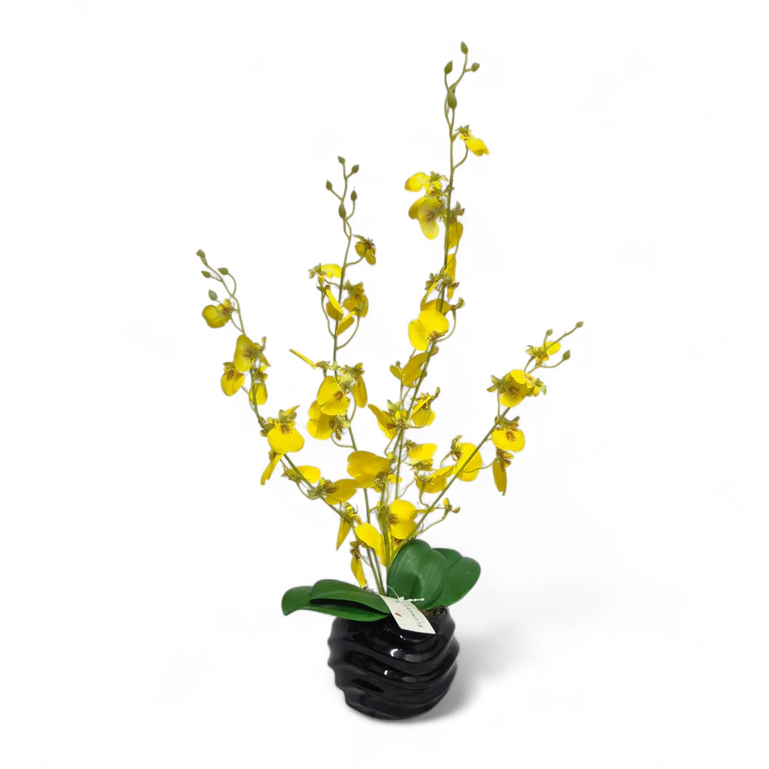 Arreglo Floral de Orquídeas Bailarina Artificiales Amarillo Maceta Negro