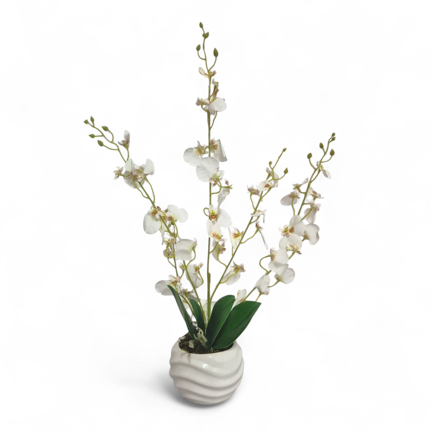 Arreglo Floral de Orquídeas Bailarina Artificiales Blanco Maceta Blanco