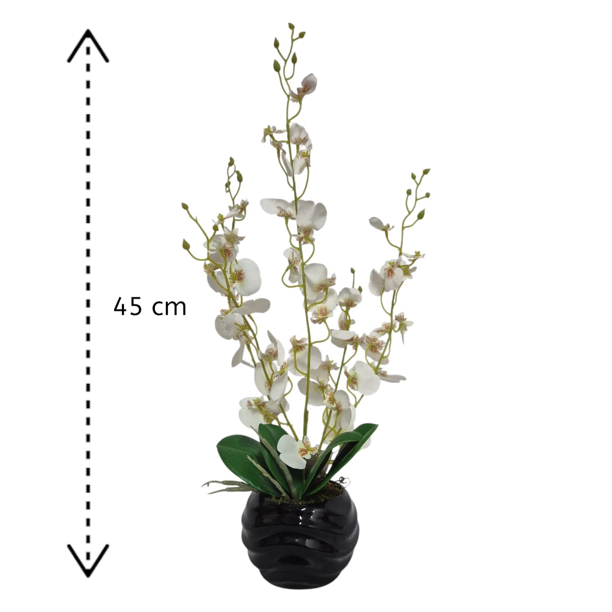 Arreglo Floral de Orquídeas Bailarina Artificiales Blanco Maceta Negro
