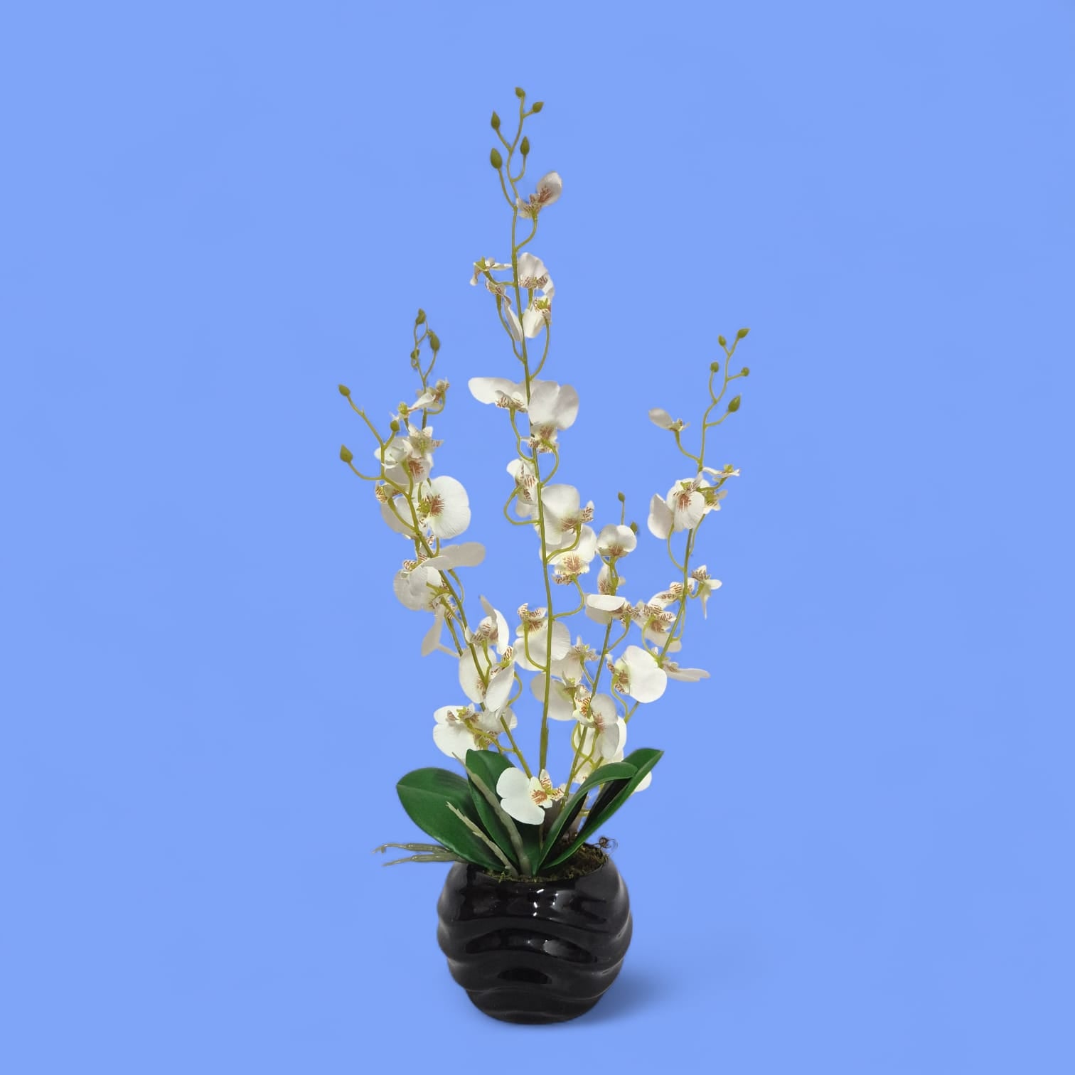 Arreglo Floral de Orquídeas Bailarina Artificiales Blanco Maceta Negro