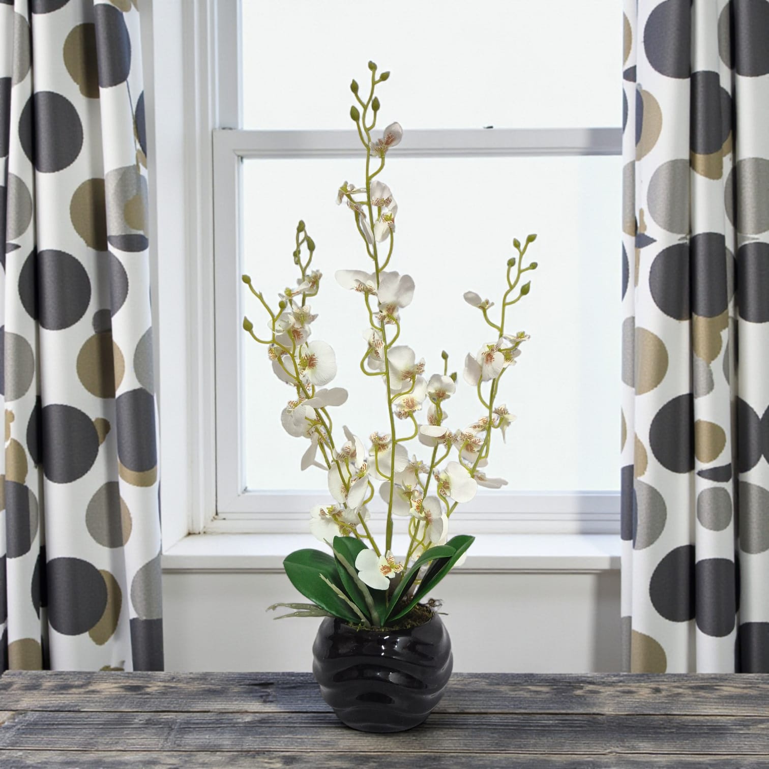 Arreglo Floral de Orquídeas Bailarina Artificiales Blanco Maceta Negro