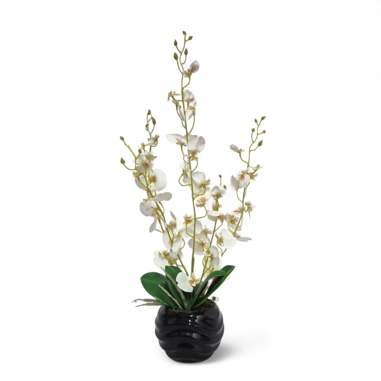 Arreglo Floral de Orquídeas Bailarina Artificiales Blanco Maceta Negro