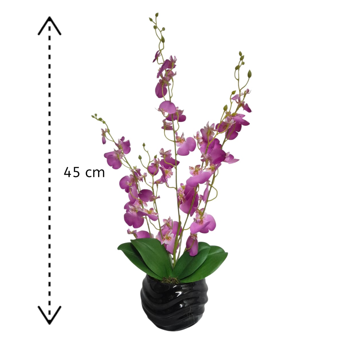 Arreglo Floral de Orquídeas Bailarina Artificiales Lila Maceta Negro