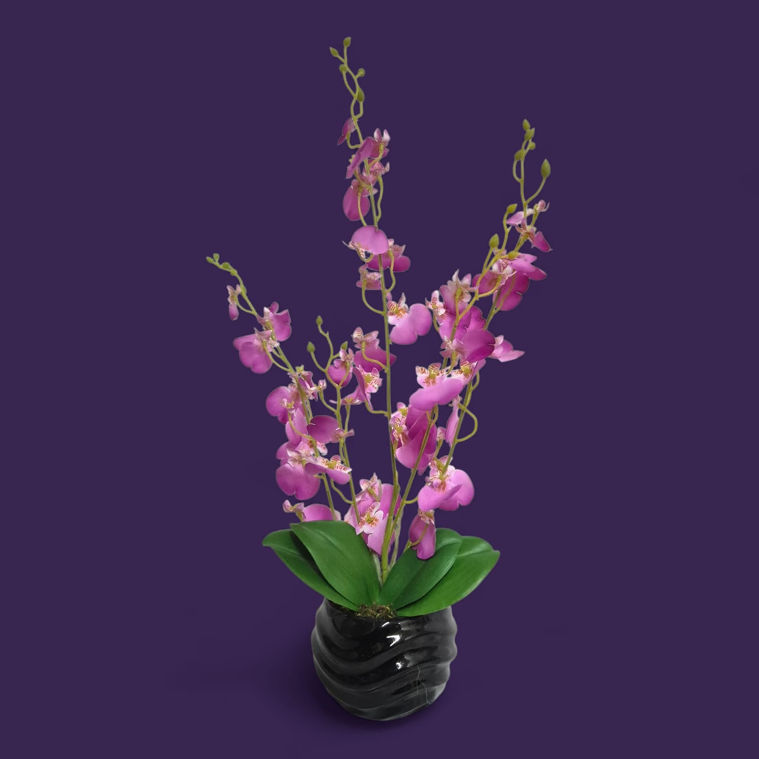 Arreglo Floral de Orquídeas Bailarina Artificiales Lila Maceta Negro