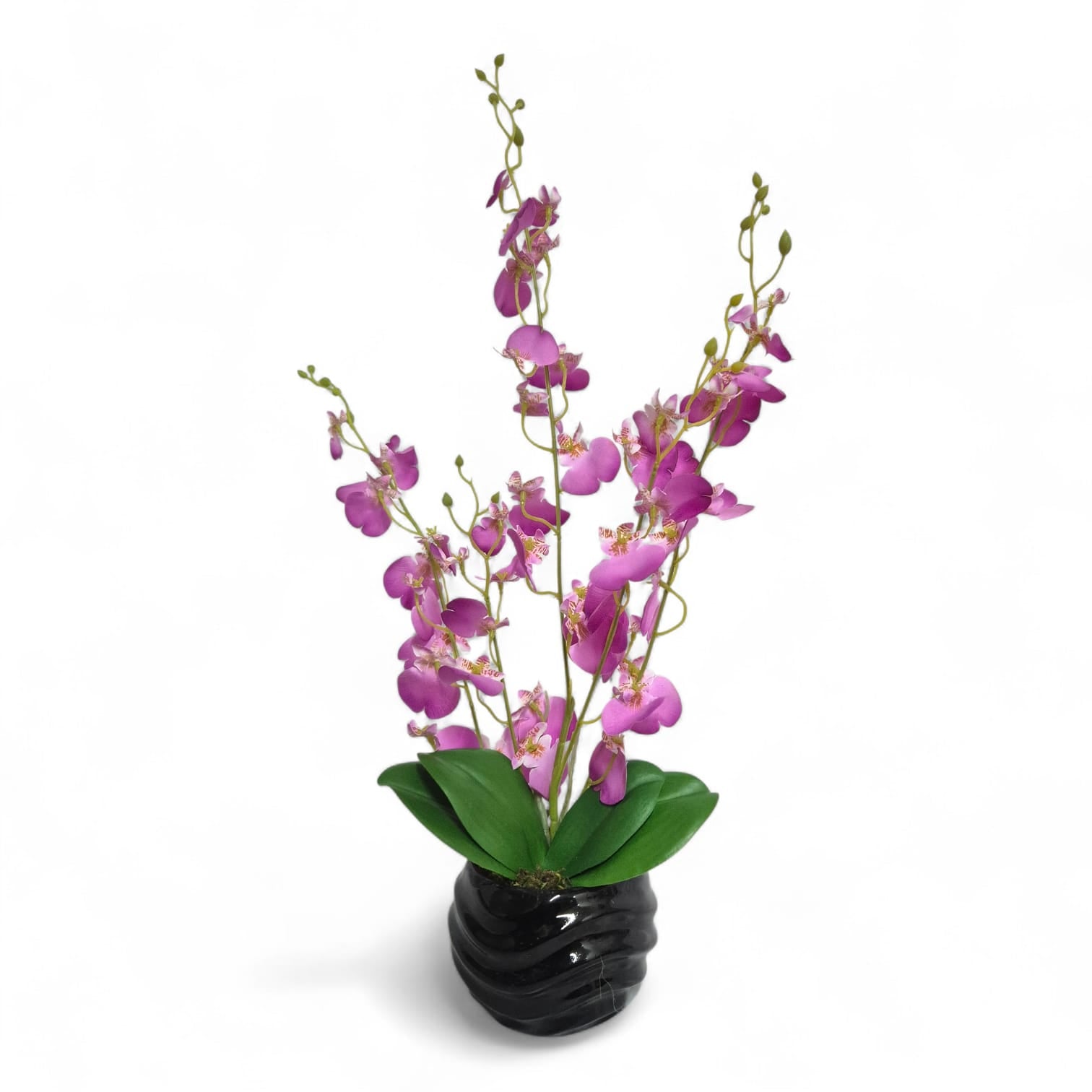 Arreglo Floral de Orquídeas Bailarina Artificiales Lila Maceta Negro